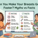 educational illustration featuring Breasts Grow Faster? Myths vs Facts