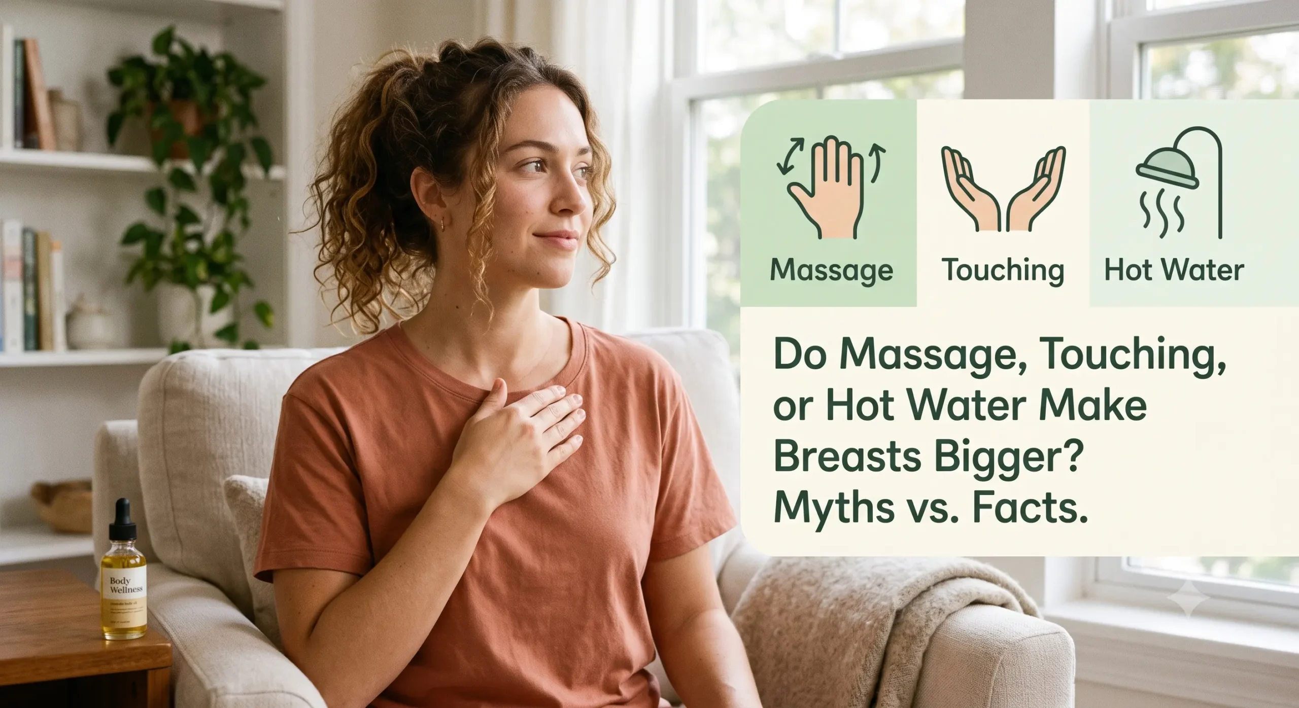 Do Massage, Touching, or Hot Water Make Breasts Bigger? 1 Educational infographic addressing breast growth myths vs facts