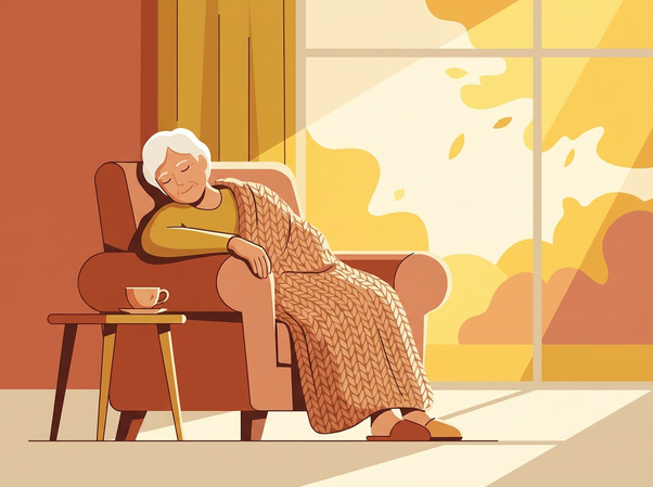 sleeping old lady in day